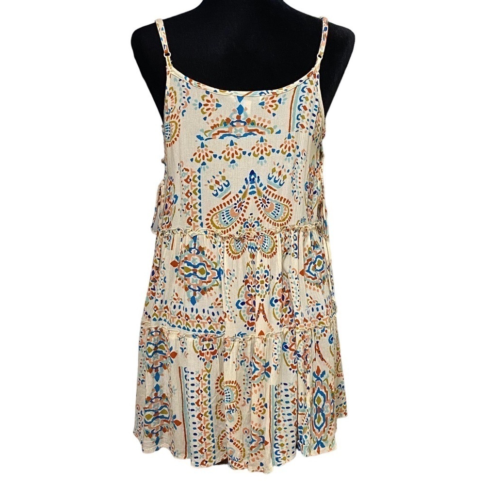 Patrons Of Peace Boho Tiered Mini Dress Adjustable Straps Retro Hippie XS - Picture 3 of 7